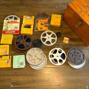 Vintage 8mm Film Wood Box Home Videos Blind Untested Kodak Goldberg Disney Reels
